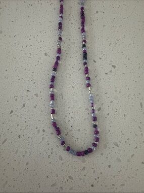 Purple Beaded Necklace with Silver Accents - Women's Jewelry.  14 inches long.